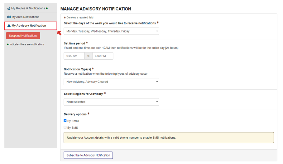 Creating Advisory Notification